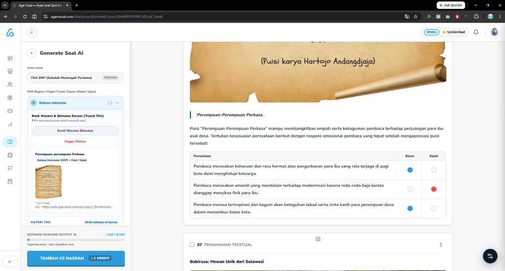 Plan Basic: Generate soal dengan AI